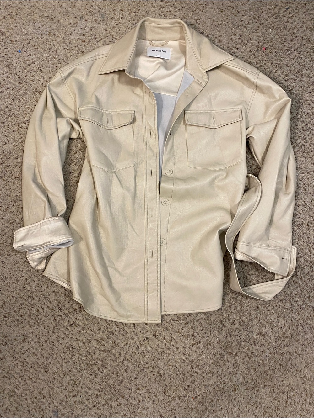 Babaton Cream Faux Leather Jacket with Satin Lining